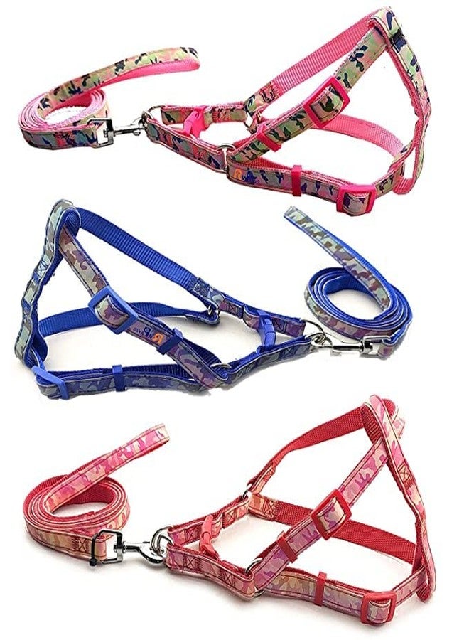 Pups&Pets Pet Printed Ribbon Stitched 20 MM Harness and Leash - Adjustable Nylon Soft Reflective Harness and Leash Set for Small Dogs & Cats (Medium Size) - Image 1